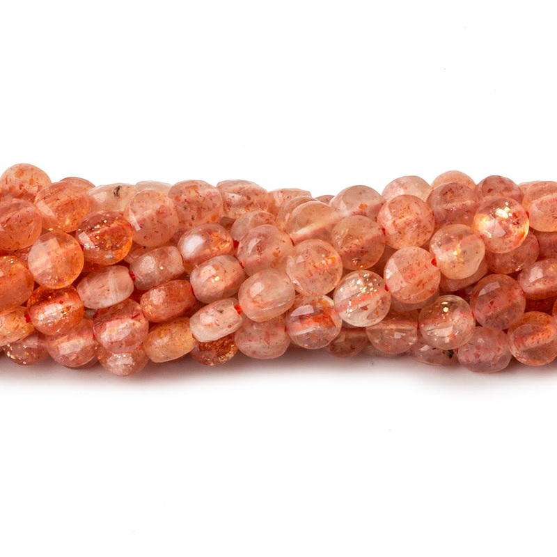 4mm Sunstone checkerboard calibrated faceted coins 12.5 inch 85 beads AAA (ONLINE ORDER ONLY)