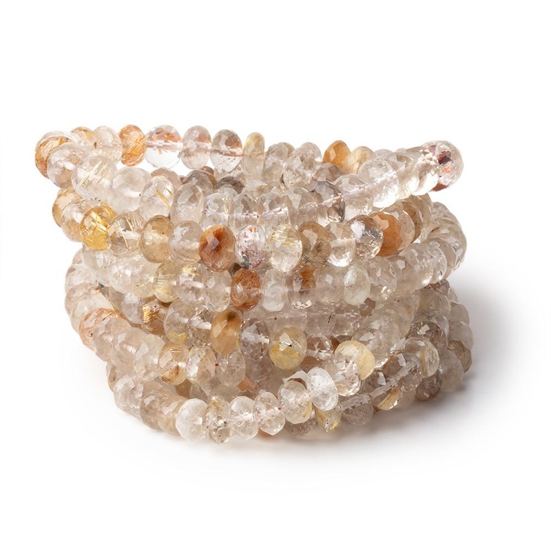 5.5-6.5mm Rutilated Quartz Faceted Rondelle Beads 16 inch 88 pieces (ONLINE ORDER ONLY)