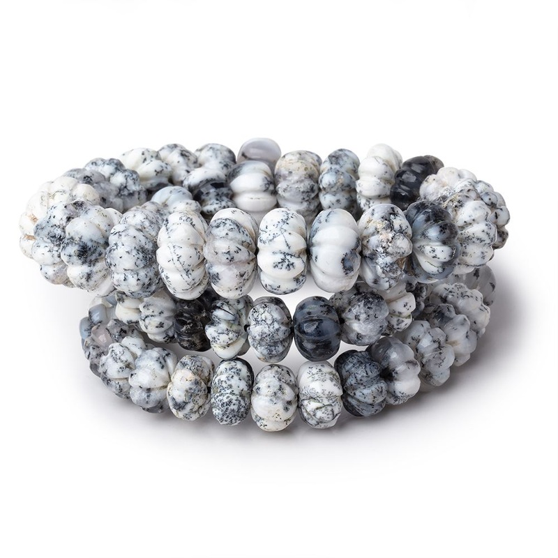 7.5-12.5mm Dendritic Opal Hand Carved Melon Rondelles 18 inch 74 beads AA (ONLINE ORDER ONLY)