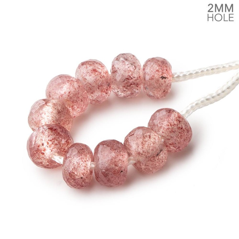 8mm Strawberry Quartz 2mm Large Hole Faceted Rondelle Bead Set of 10 (ONLINE ORDER ONLY)
