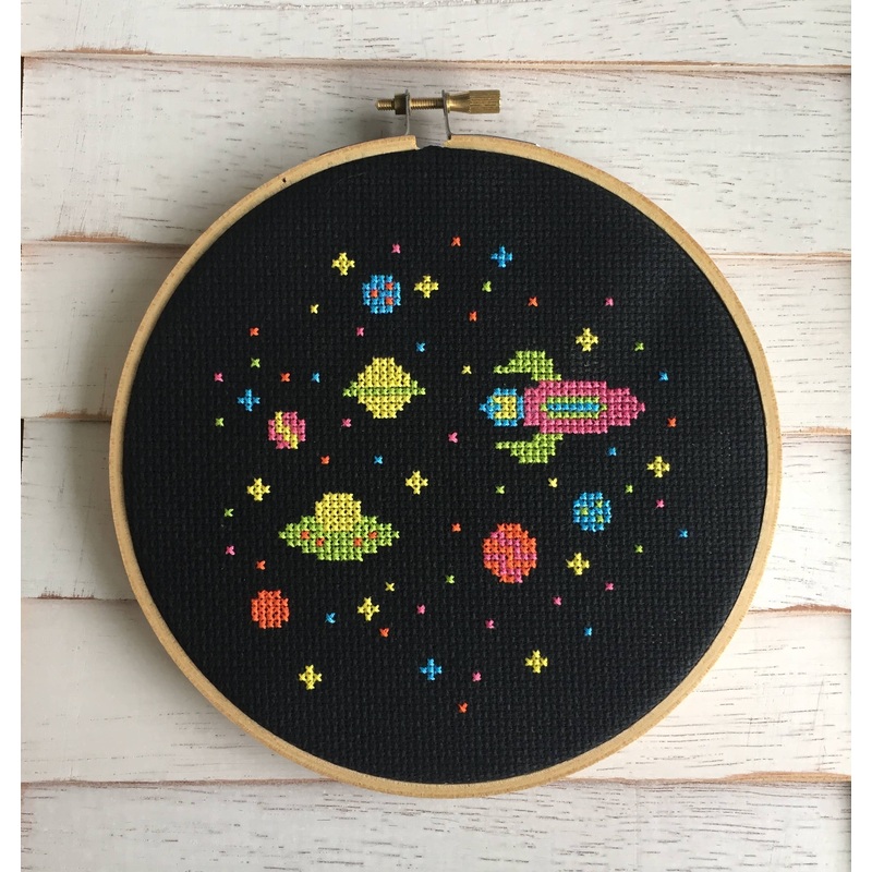 Retro Outer Space Cross Stitch Kit  Planets, Stars & Spacecraft (ONLINE ORDER ONLY)