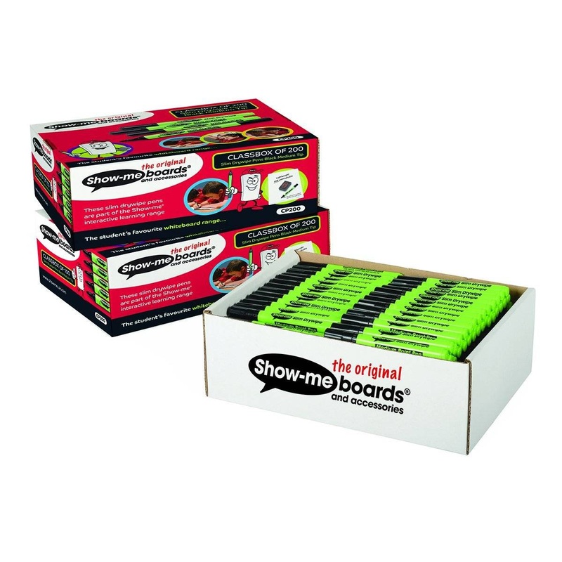 Show-me Drywipe Pens, Medium Tip (Pack of 200) Black