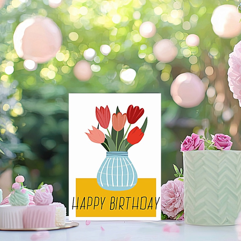 Tulips in Vase Happy Birthday Mom Card (ONLINE ORDER ONLY)