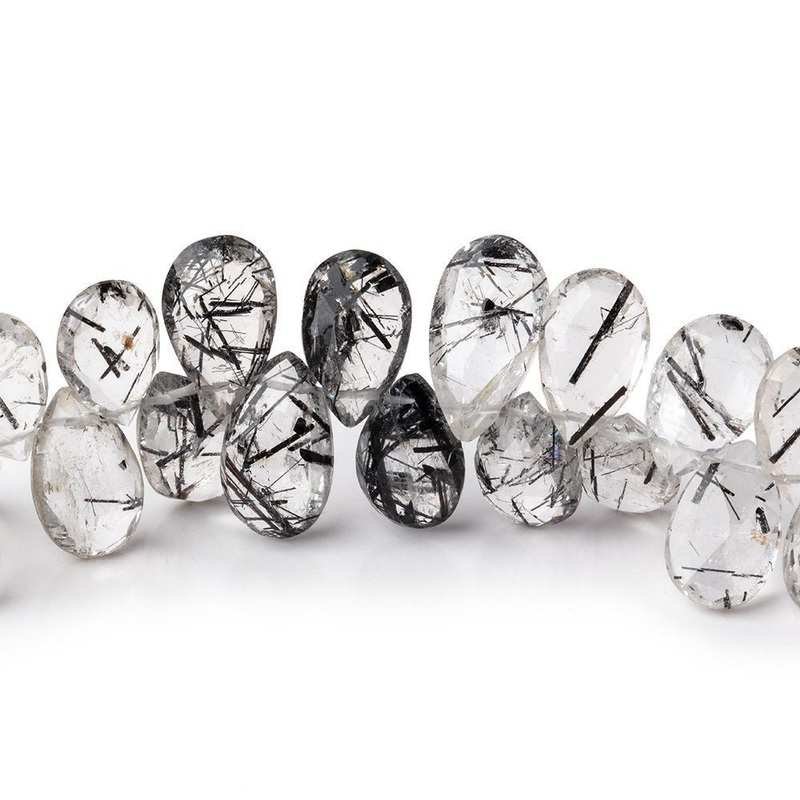 11×7-13x7mm Black Tourmalinated Quartz Faceted Pears 7.5 inch 48 beads (ONLINE ORDER ONLY)