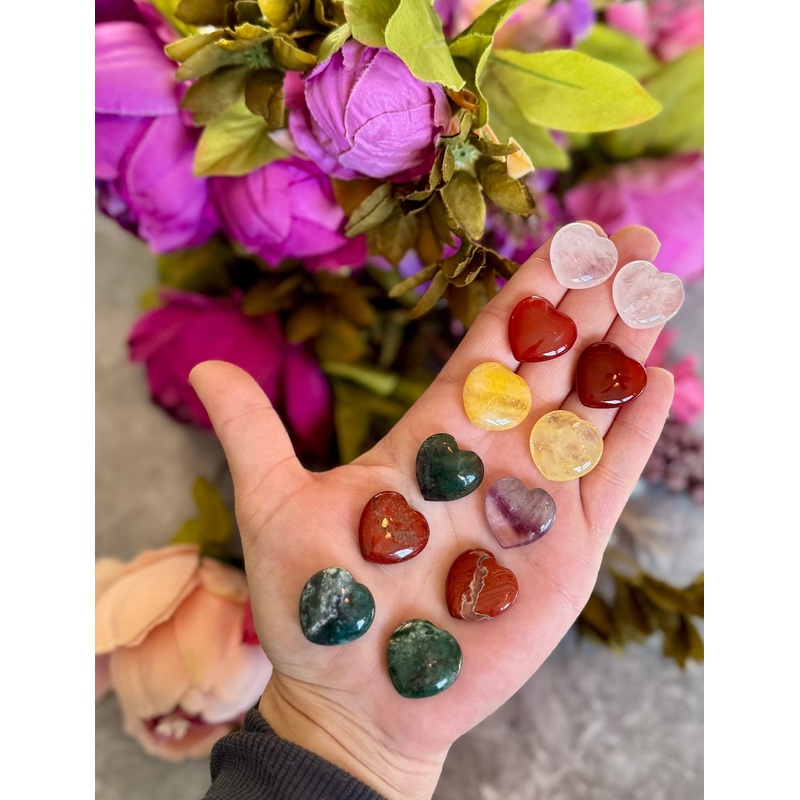 2 cm Crystal Hearts for Valentines Day, You Choose Red Jasper, Fluorite, Carnelian, Rose Quartz, Moss Agate, Yellow (ONLINE ORDER ONLY)