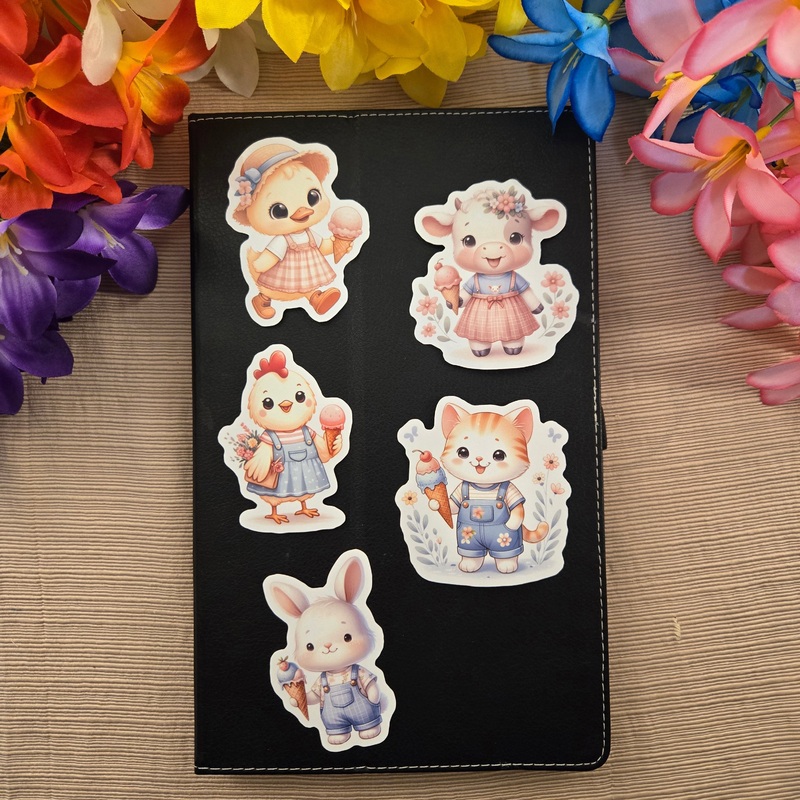 Baby Farm Animals Eating Ice Cream Sticker (ONLINE ORDER ONLY)