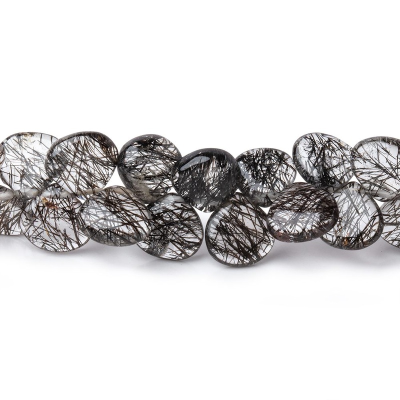 6-7mm Black Tourmalinated Quartz Plain Heart Beads 7 inch 54 pieces (ONLINE ORDER ONLY)