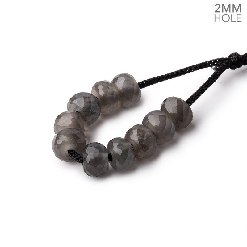6mm Grey Moonstone 2mm Large Hole Faceted Rondelle Set of 10 Beads (ONLINE ORDER ONLY)