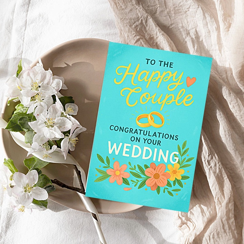 Bright Floral with Rings Wedding Card (ONLINE ORDER ONLY)