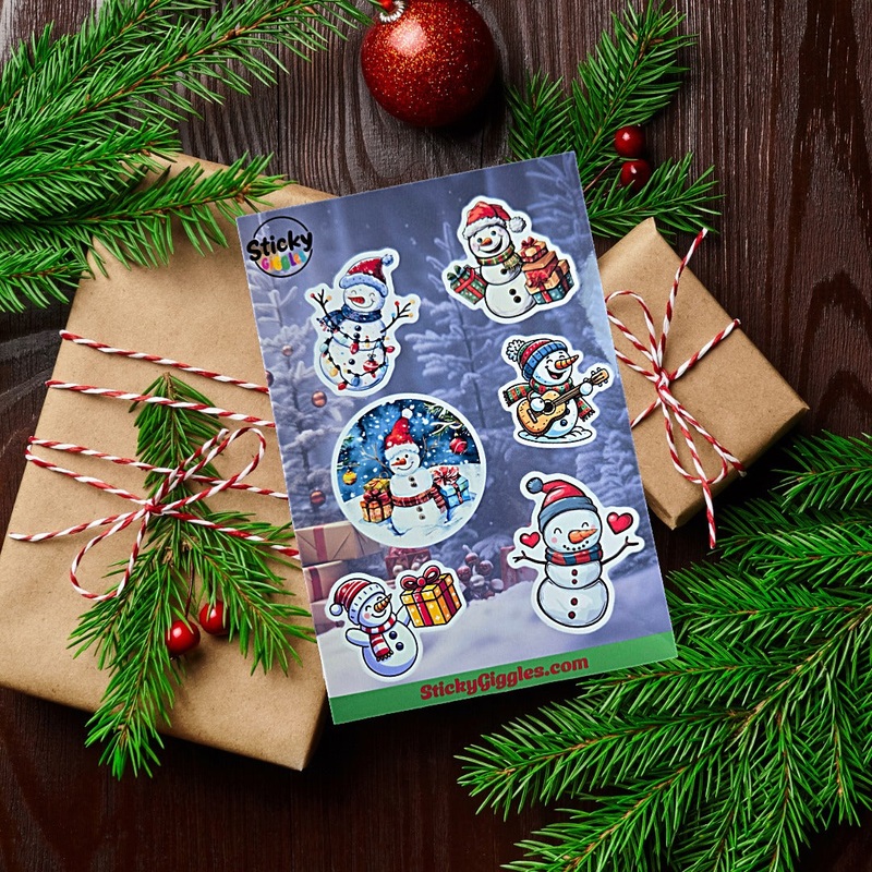 Snowman Christmas Sticker Sheet 6 Stickers (ONLINE ORDER ONLY)