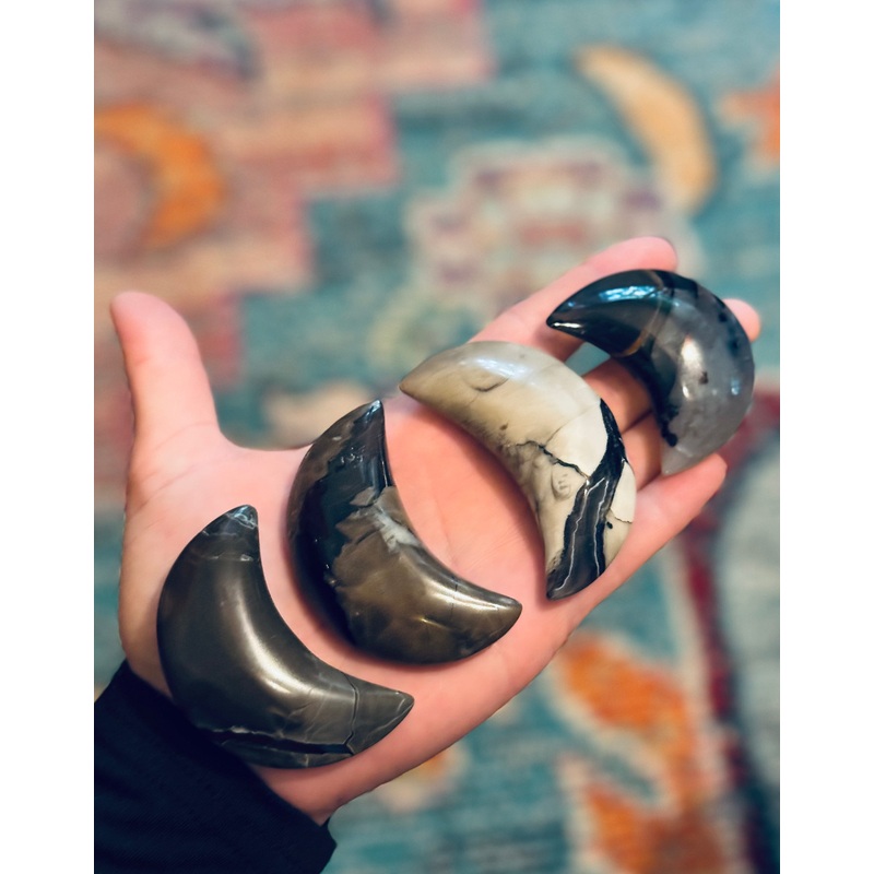 Volcano Agate Crescent Moon, UV Green Fluorescent Minerals (ONLINE ORDER ONLY)