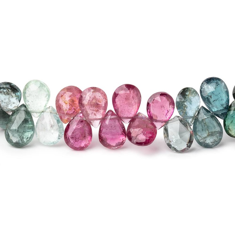 7×5-8×5.5mm Multi Color Tourmaline Faceted Pear Beads 8 inch 66 pieces (ONLINE ORDER ONLY)