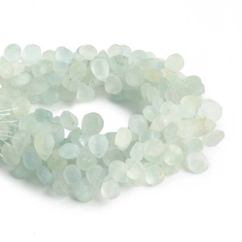 7×5-9x6mm Matte Aquamarine plain pear beads 7.5 inch 52 pieces (ONLINE ORDER ONLY)