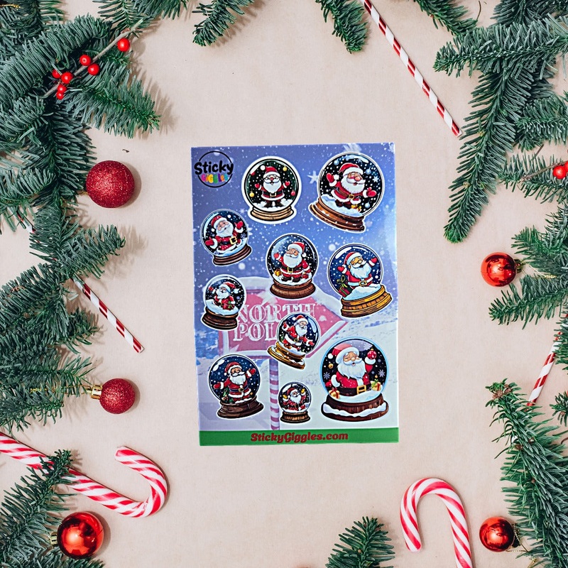 Santa in a Snow Globe Christmas Sticker Sheet 10 Stickers (ONLINE ORDER ONLY)