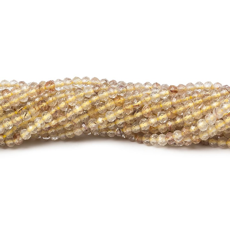 2mm Rutilated Quartz microfaceted rondelle beads 13 inch 168 pieces (ONLINE ORDER ONLY)