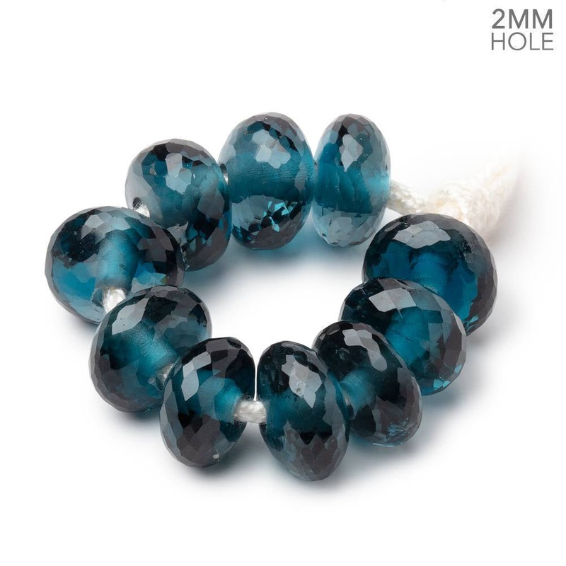 10mm London Blue Topaz 2mm Large Hole Faceted Rondelle Set of 10 Beads AAA (ONLINE ORDER ONLY)