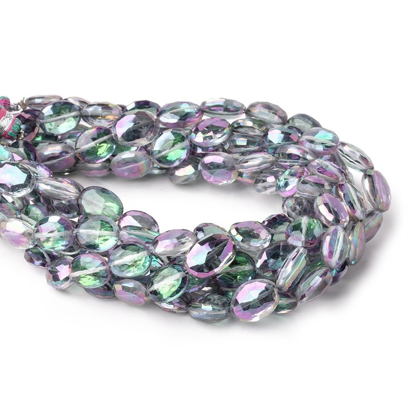 9-10mm Mystic White Topaz Straight Drill Faceted Ovals 9 inch 22 Beads (ONLINE ORDER ONLY)
