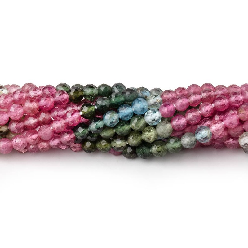 3.5mm Multi Color Tourmaline Micro Faceted Round Beads 12.25 inch 98 pieces (ONLINE ORDER ONLY)