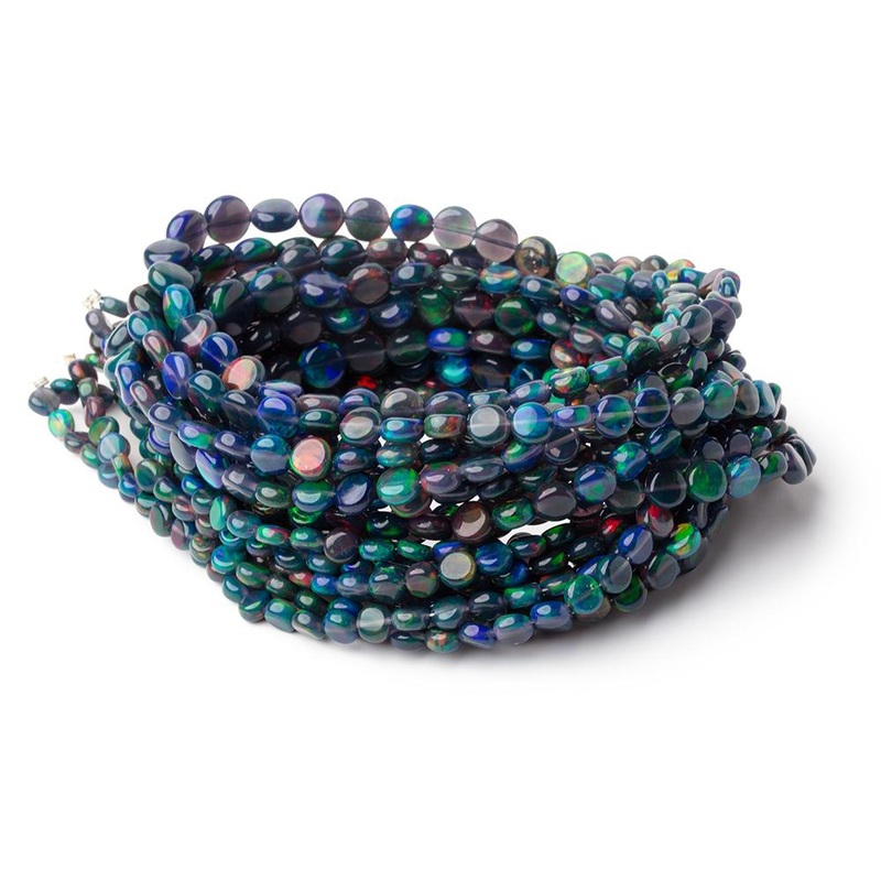 4-7mm Black Ethiopian Opal Plain Coin Beads 15.5 inch 81 pieces AA (ONLINE ORDER ONLY)