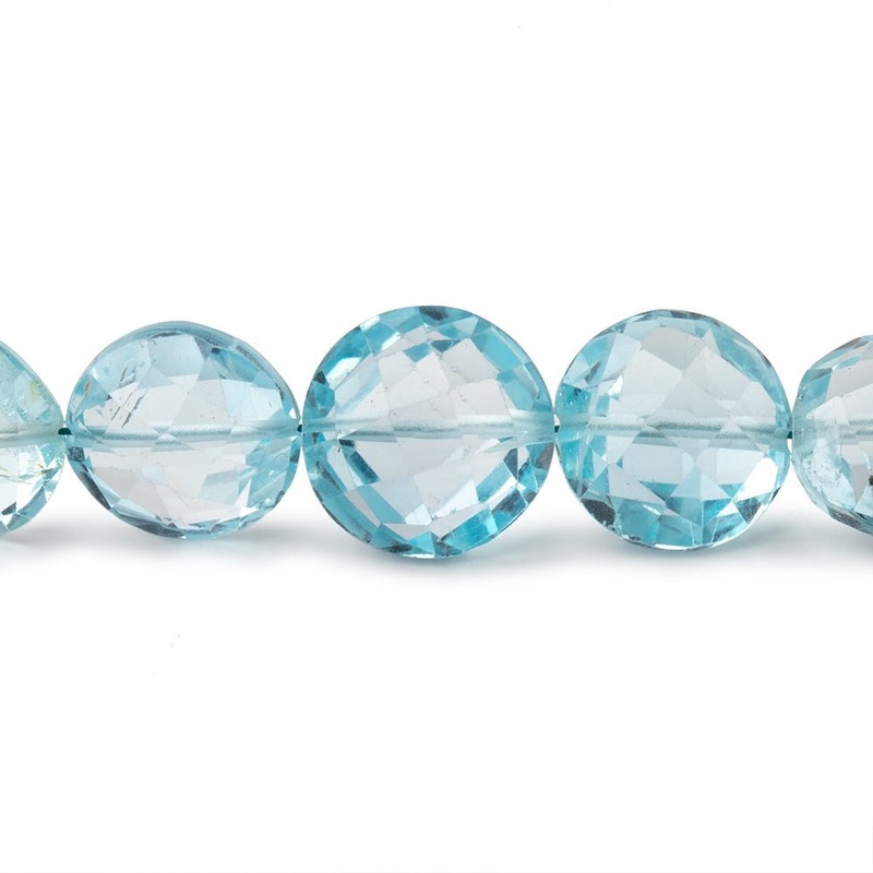 8-11mm Sky Blue Topaz Faceted Coin Beads 16 inch 45 pieces AAA (ONLINE ORDER ONLY)