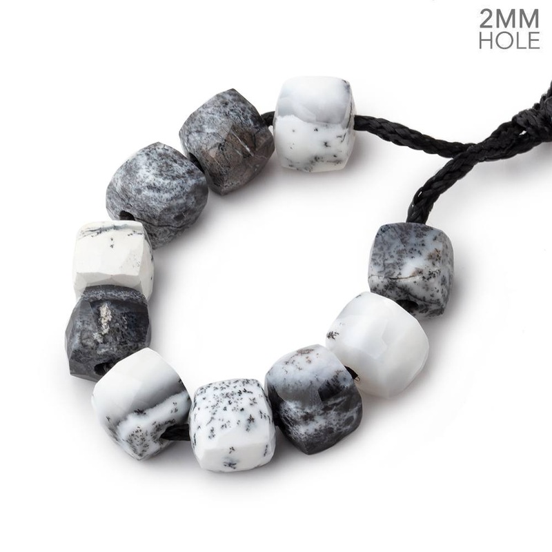 8mm Dendritic Opal 2mm Large Hole Faceted Cube Beads Set of 10 (ONLINE ORDER ONLY)