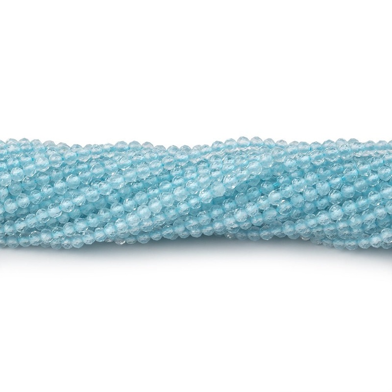2.2mm Aquamarine Micro Faceted Round Beads 12.5 inch 150 pieces (ONLINE ORDER ONLY)