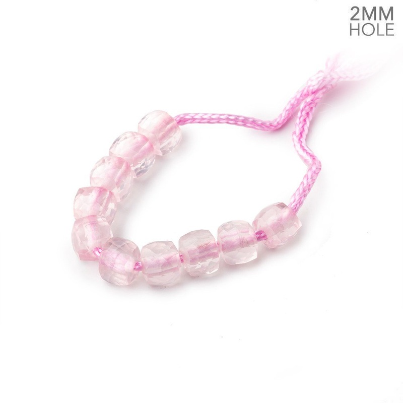 6mm Rose Quartz 2mm Large Hole Faceted Cube Beads Set of 10 (ONLINE ORDER ONLY)