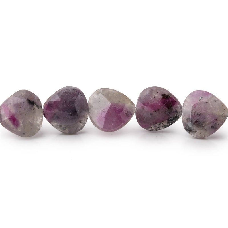 7-8mm Ruby in Marble Matrix Straight Drill Faceted Hearts 8 inch 26 Beads (ONLINE ORDER ONLY)