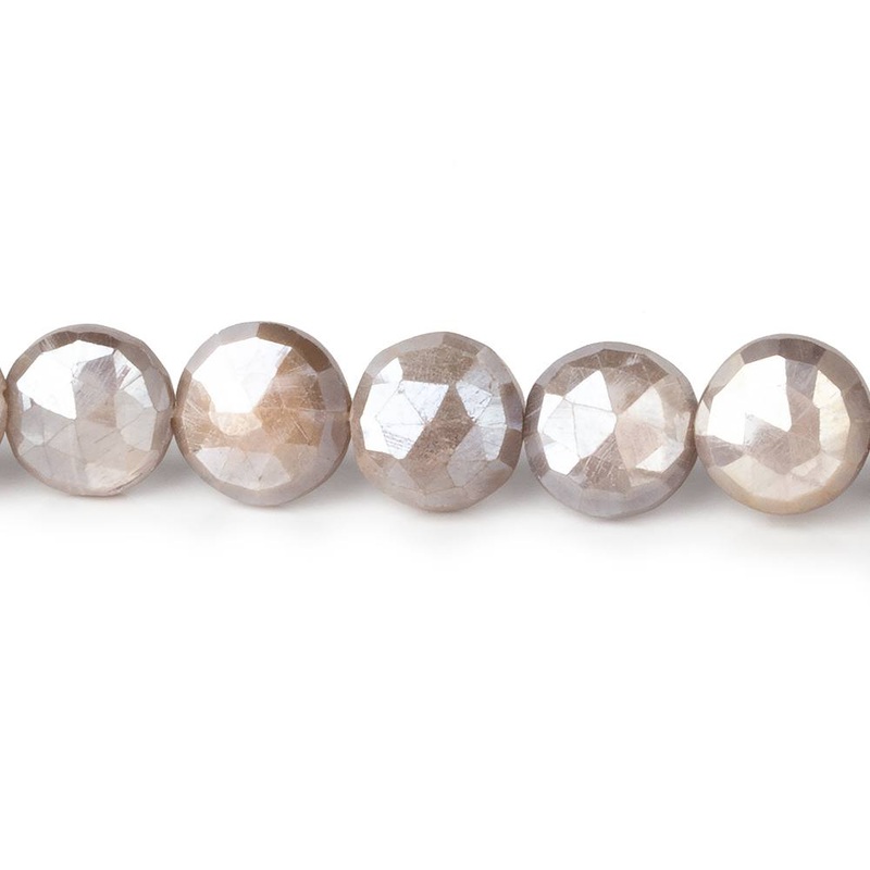 9-10mm Mystic Chocolate Moonstone faceted coins 14 inch 43 beads (ONLINE ORDER ONLY)