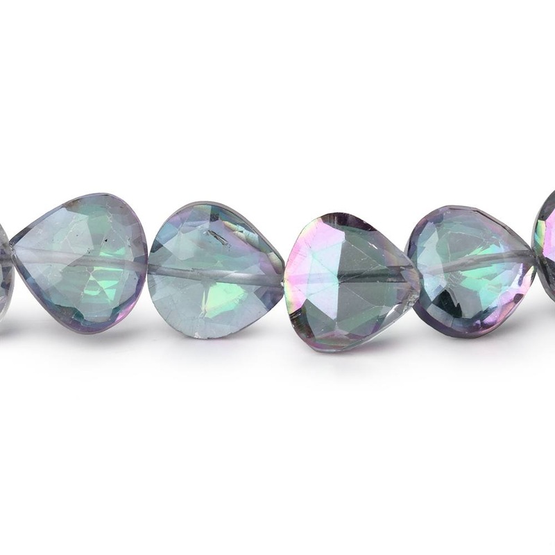 9-10mm Mystic White Topaz Straight Drill Faceted Hearts 9 inch 24 Beads (ONLINE ORDER ONLY)