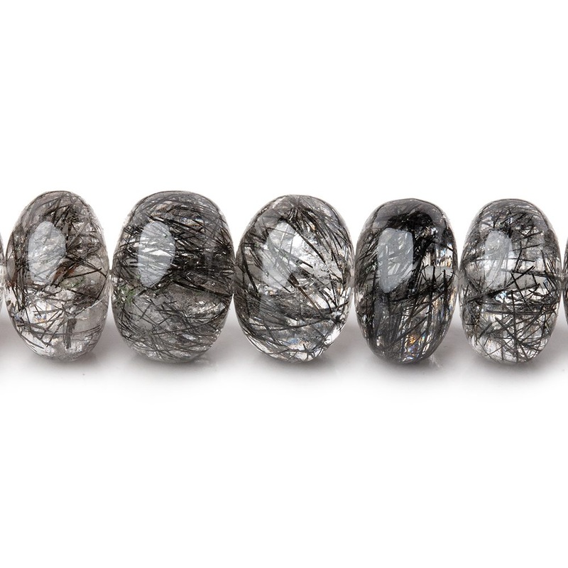 9-10mm Black Tourmalinated Quartz Plain Rondelles 16 inch 63 beads AAA (ONLINE ORDER ONLY)