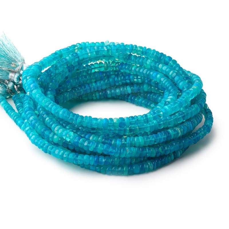 3-5mm Neon Blue Ethiopian Opal Plain Rondelle Beads 16 inch 193 pieces (ONLINE ORDER ONLY)