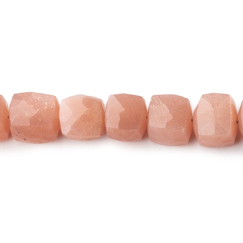 7mm Peach Moonstone Faceted Cube Beads 8 inch 28 pieces A (ONLINE ORDER ONLY)