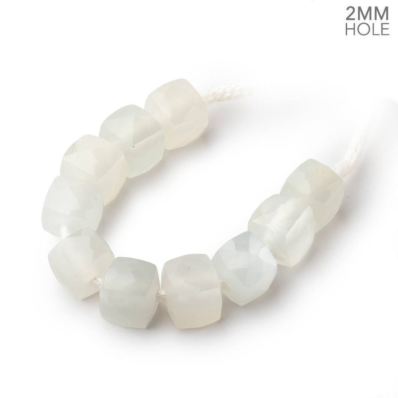 8mm White Moonstone 2mm Large Hole Faceted Cube Beads Set of 10 (ONLINE ORDER ONLY)