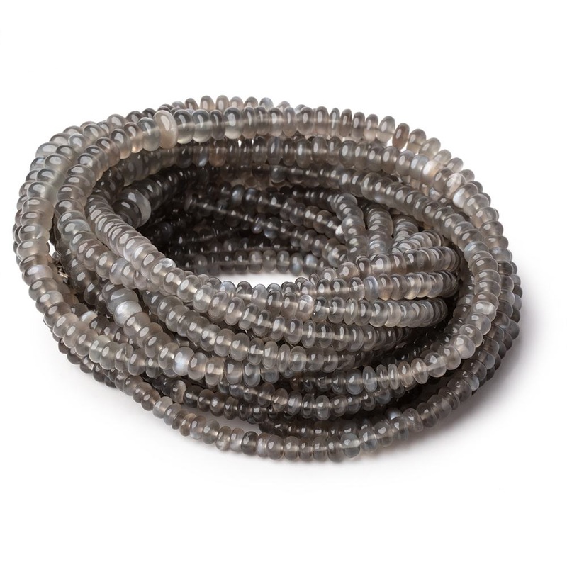 4-8mm Platinum Grey Moonstone plain rondelles 18 inch 150 beads (ONLINE ORDER ONLY)