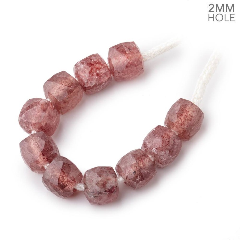 8mm Strawberry Quartz 2mm Large Hole Faceted Cube Beads Set of 10 (ONLINE ORDER ONLY)