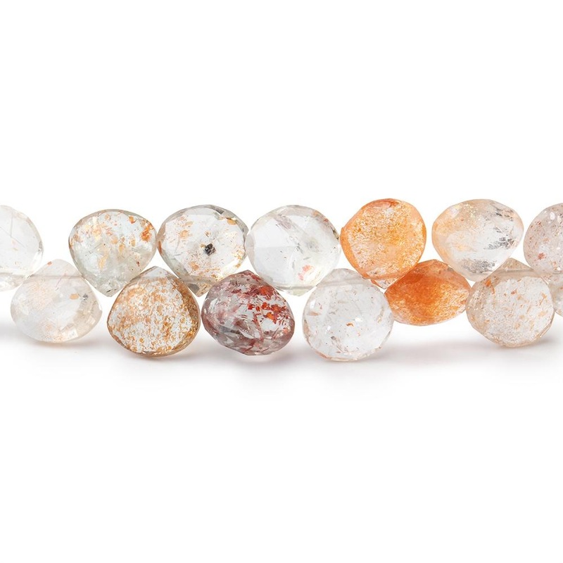 7-8mm Shaded Oregon Sunstone Faceted Heart Beads 7.5 inch 46 pieces (ONLINE ORDER ONLY)