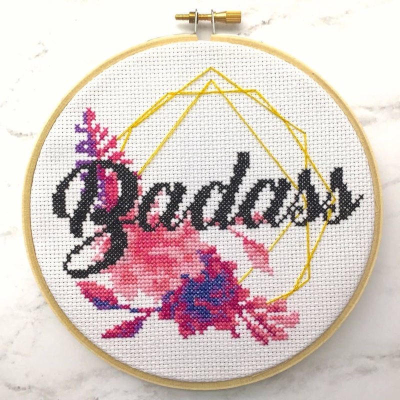 Badass Cross Stitch Kit  Sparkly Gold Thread with Floral Design (6) (ONLINE ORDER ONLY)