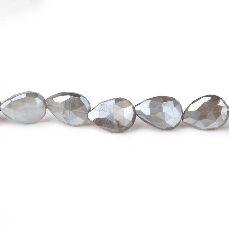 9×8-13x8mm Mystic Dark Platinum Grey Moonstone faceted pears 14 inch 29 beads (ONLINE ORDER ONLY)
