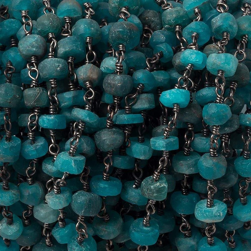4-5mm Frosted Neon Apatite plain heishi Black Gold Chain by the foot 37 pcs (ONLINE ORDER ONLY)