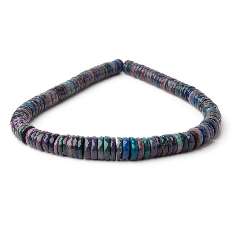 10-14mm Ethiopian Wollo Black Opal Faceted Heishi 16 inch 130 Beads AAA (ONLINE ORDER ONLY)