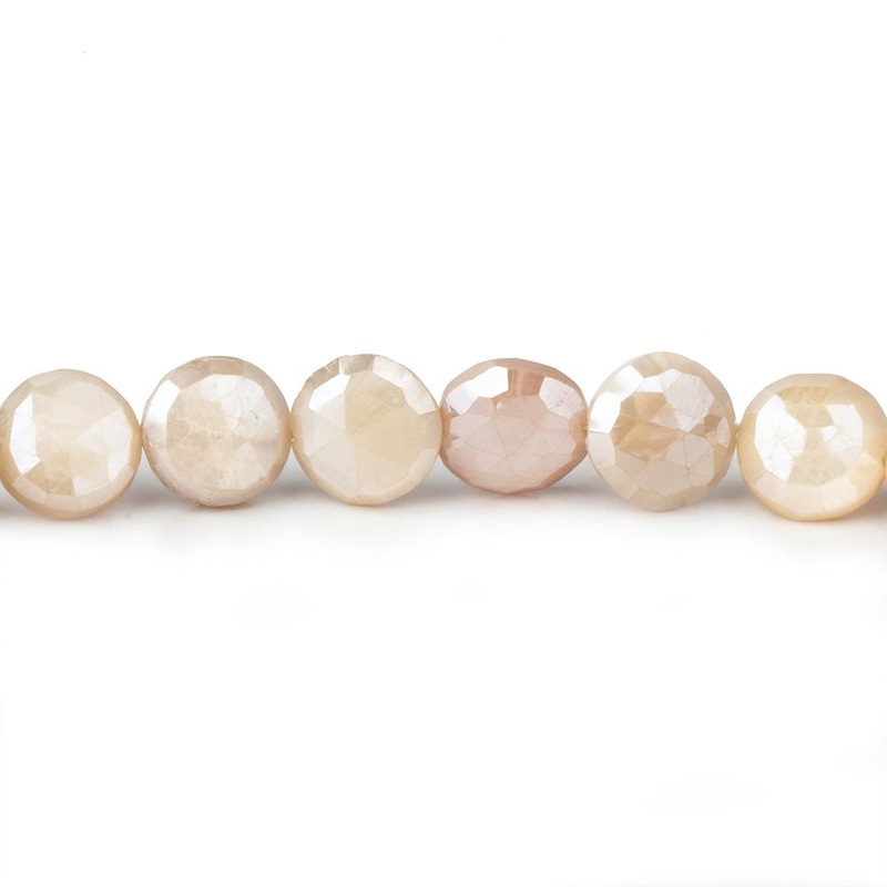 7-8mm Light Peach Moonstone faceted coins 14 inch 42 beads (ONLINE ORDER ONLY)