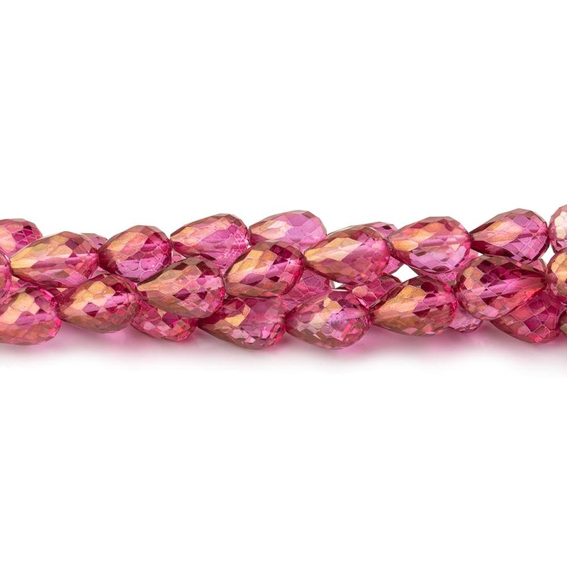 7x5mm Mystic Pink Topaz straight drilled faceted tear drops 9 inch 30 beads AA (ONLINE ORDER ONLY)