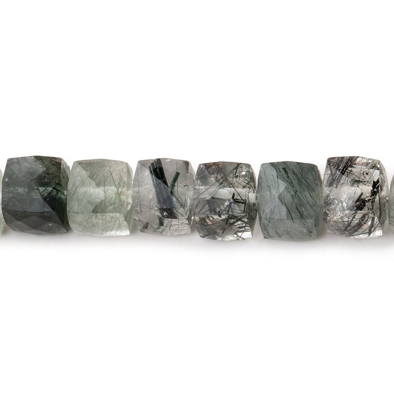 6×6-6.5×6.5mm Green Tourmalinated Quartz faceted cubes 8 inch 33 beads AA (ONLINE ORDER ONLY)