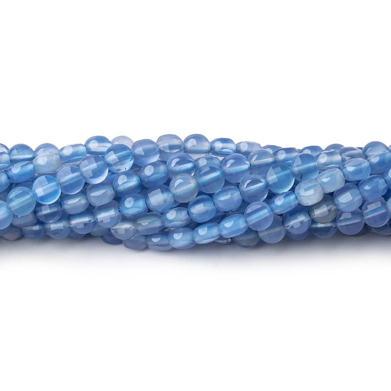 4.3mm Santorini Blue Chalcedony Checkerboard Faceted Calibrated Coins 12.5 inch 78 Beads (ONLINE ORDER ONLY)