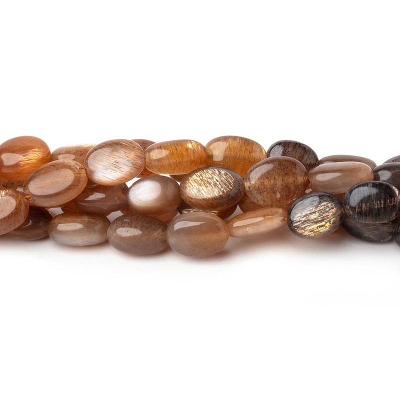 7-8mm Sunstone & Moonstone Plain Oval Beads 8.5 inch 29 pieces (ONLINE ORDER ONLY)