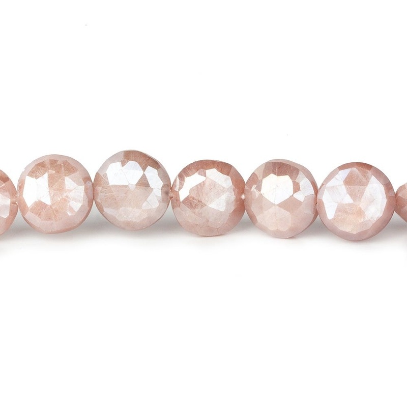 9-10mm Mystic Dark Peach Moonstone faceted coins 14 inch 36 beads (ONLINE ORDER ONLY)
