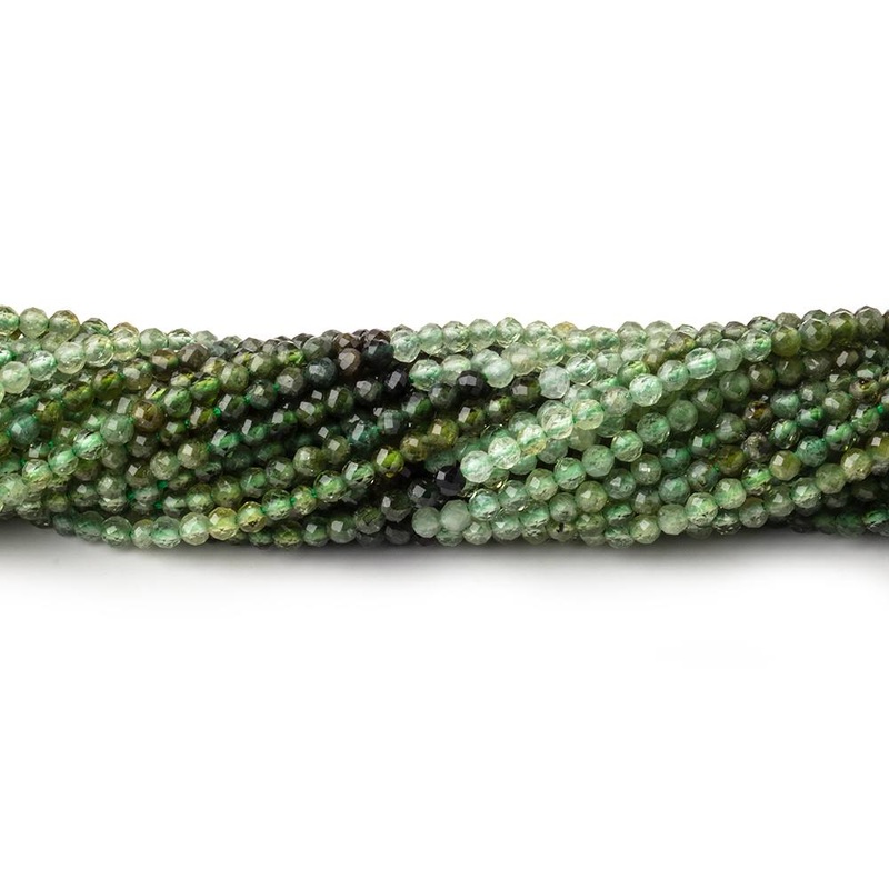 2mm Shaded Green Tourmaline Micro Faceted Rounds 12.5 inch 157 Beads AA (ONLINE ORDER ONLY)