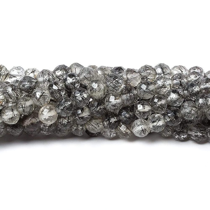 3.5mm Black Tourmalinated faceted round beads 13 inch 87 pieces (ONLINE ORDER ONLY)
