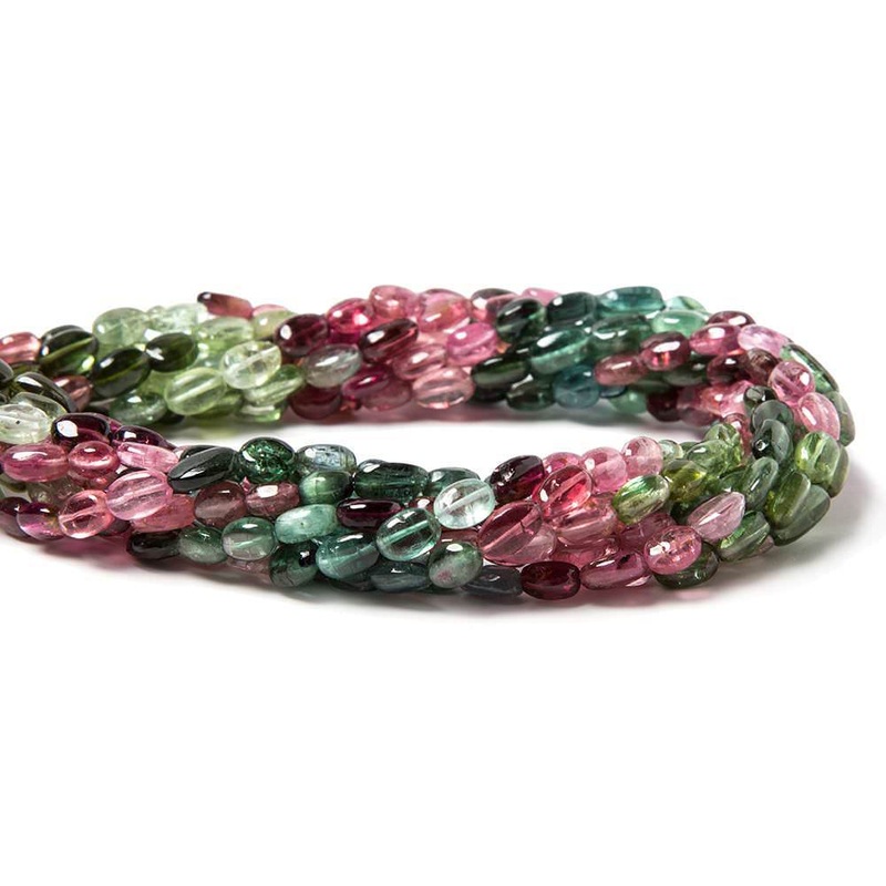 5×4-7x4mm Multi Color Tourmaline plain oval nugget beads 14 inch 53 pcs (ONLINE ORDER ONLY)